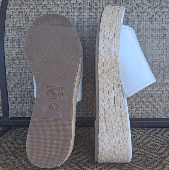 White and Tan Wedge Espadrilles with Open Back - Picture 3 of 6